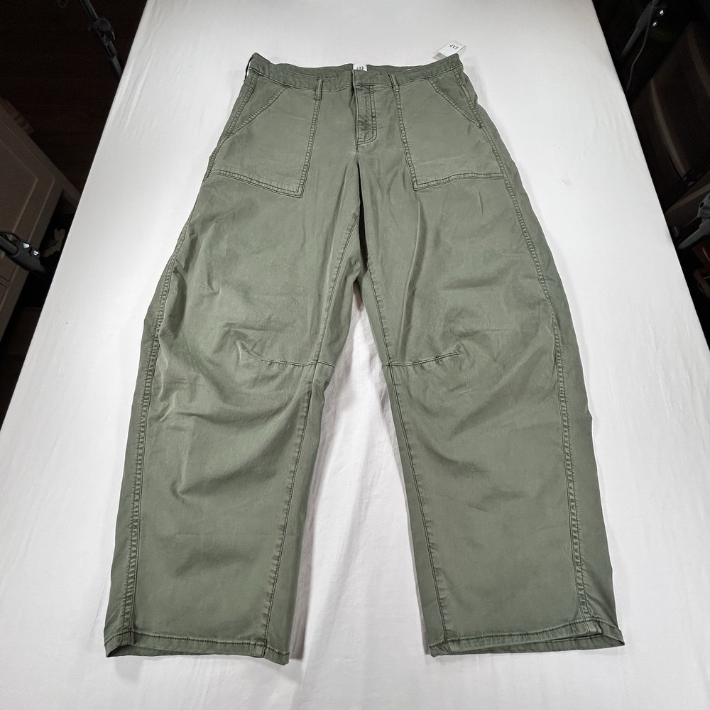 NEW Gap Barrel Leg Pants Womens Sz 12 Utility Cotton Preppy Relaxed Green Grunge